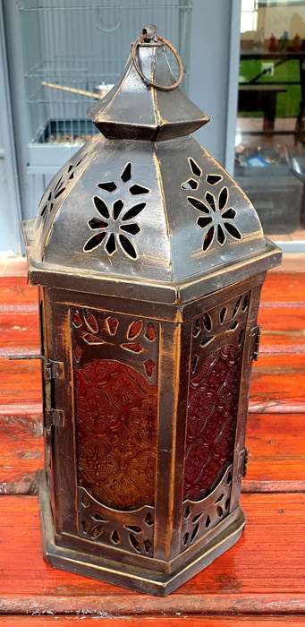 VINTAGE COPPER TONE LANTERN 160 X 340 MM TALL WITH BURNER