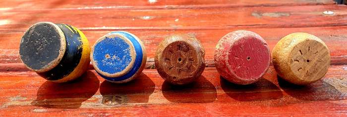 RARE ORIGINAL 1960'S WOODEN SPINNING TOPS