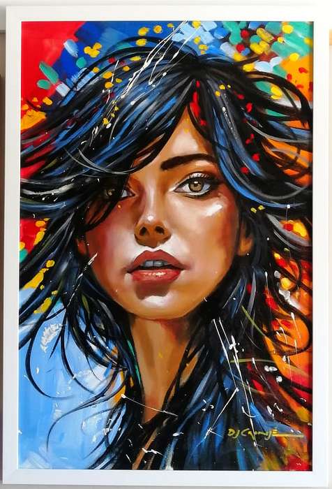 Future Gaze, acrylic painting by Danie Cronjé, framed