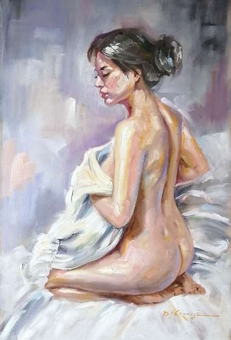 Sideways Nude, Oil painting by Danie Cronjé on A1 canvas roll, unframed