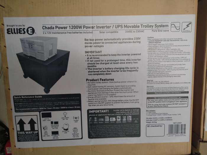 600W pure sinewave Ellies inverter. Solar ready.