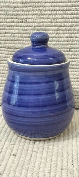 A Quality Blue Glazed Ceramic Lidded Salt Jar