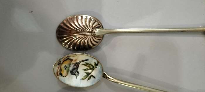 A Magnificent set of 6 Delicate Cloisonne Hand Painted Brass Tea Spoons