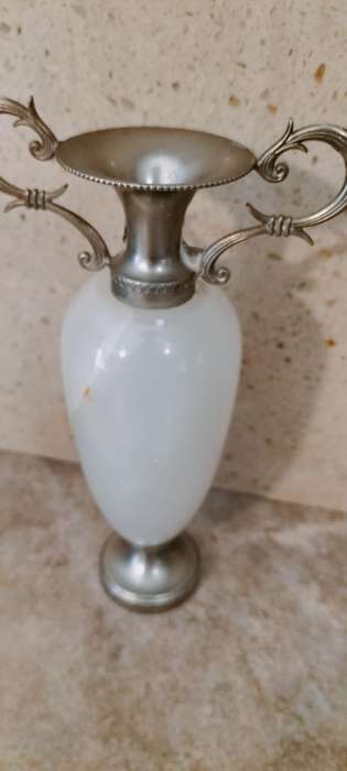Magnificent Alabaster and Metal Amphora Vase