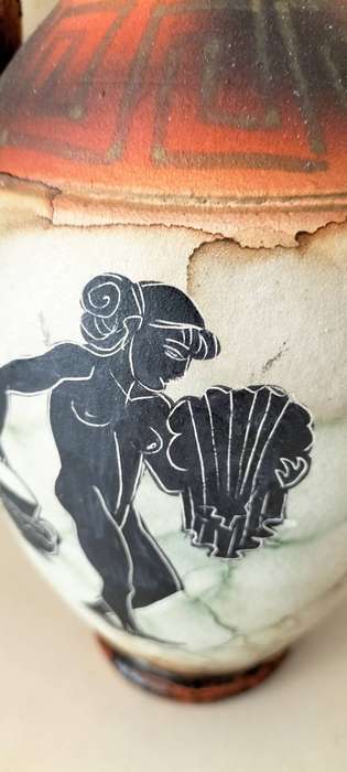 Magnificent Greek Amphora Matte Hand Painted Vase.