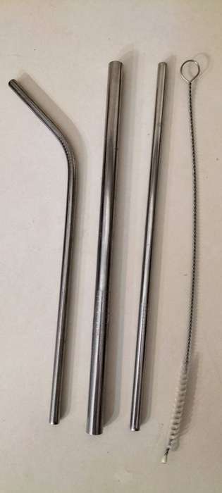 Superior Quality Set of Three Stainless Steel Straws, Thick, Thin, Curved and Cleaner.