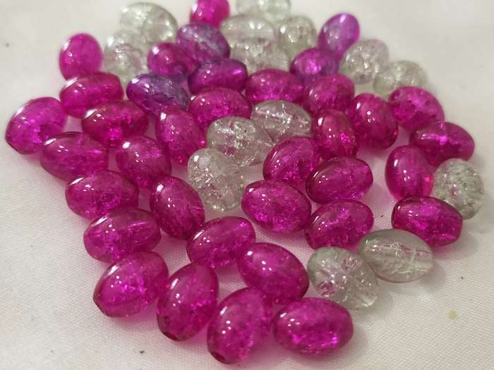 50 Pieces Crackle Barrel Glass Beads. Pink Clear Mix. 8mm x 6mm. B10