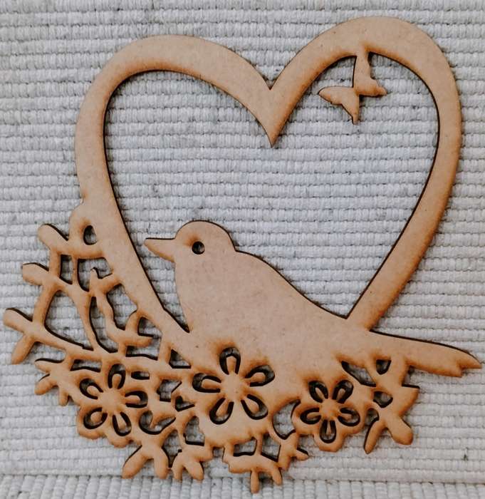 Scroll Saw Heart With Bird And Flowers Wooden Blank