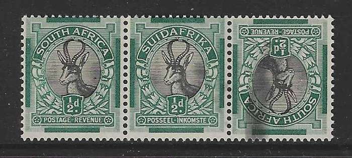 Union 1930`s Roto TETE-BECHE strip with RARE CYLINDER flaw with full original gum - superb MNH.