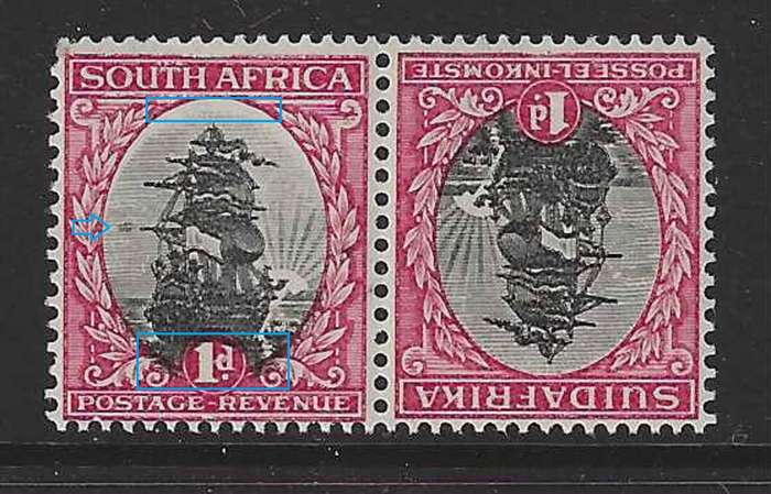 Union 1930`s TETE-BECHE Roto pair with VARIETIES MNH. SACC 43f. See below.