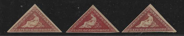 Cape 1864  Superb mint trio SACC 14, a, b /SG 18, 18b, 18c. CV R 71,000. See below.