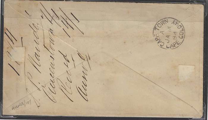Cape 1884 Queens Town "POSTED LATE" cover to Cape Town. See below.