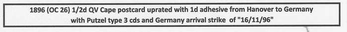 Cape 1896 uprated card Hanover to Germany.