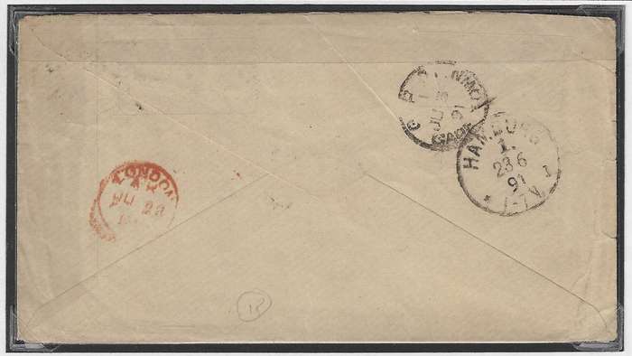 Cape 1891 proving cover Carnarvon cds & BONC 490 via Cape Town, London to Hamburg.