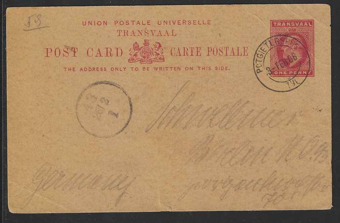 Transvaal 1906 PIETPOTGIETERSRUST ("R") card with "TVL" at base.