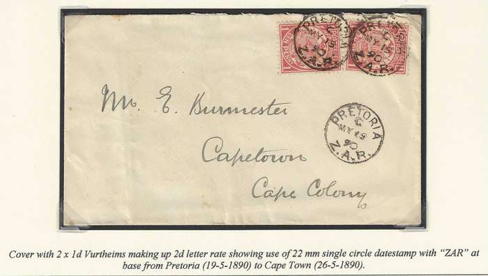 Transvaal Pretoria 22 mm cds with ZAR at base.