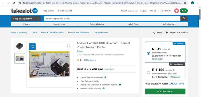 Andowl Portable USB Bluetooth Thermal Printer Receipt Printer