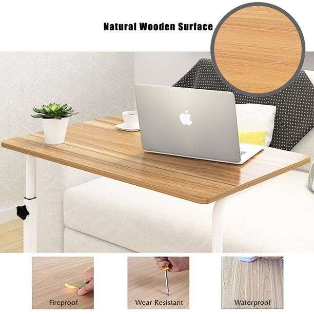 Portable Laptop Desk With Adjustable Stand & Wheels - Beige