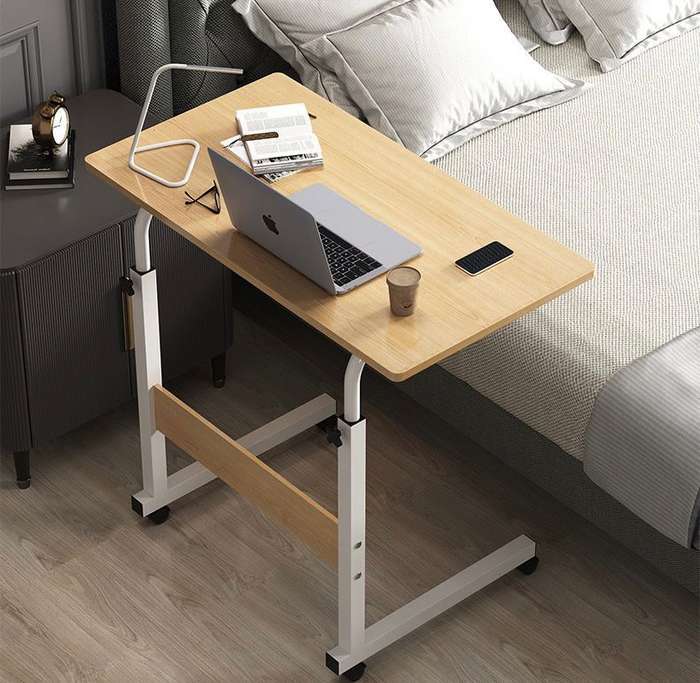 Portable Laptop Desk With Adjustable Stand & Wheels - Beige