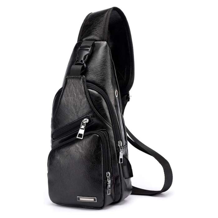 Leather Shoulder Bag for Men with USB Charging Port and Headphone Hole (Various Colors)
