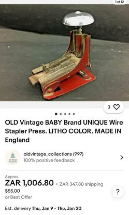 vintage Baby brand unique wire stapler press.