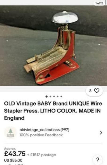 vintage Baby brand unique wire stapler press.