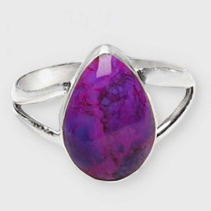 Natural Purple Copper Turquoise Pear Shape Gemstone set in Solid .925 Sterling Silver Ring Size 8/Q