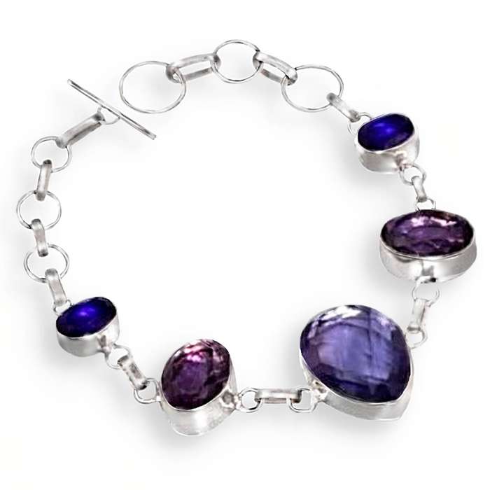Purple Amethyst Mixed Shapes  .925 Sterling Silver Plated Handmade Bracelet