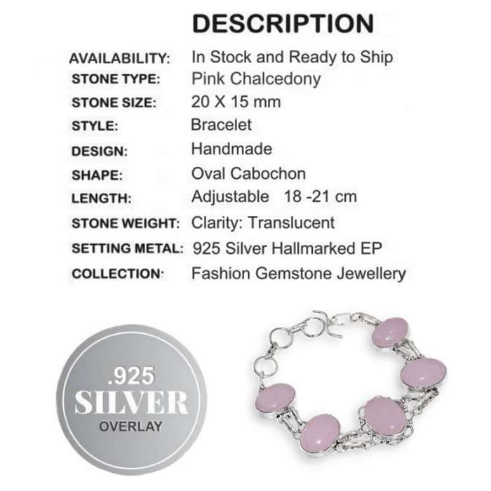 Antique Style Pink Chalcedony Gemstone .925 Sterling Silver Plated Bracelet