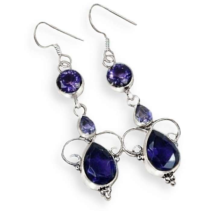 Indonesian Bali - Java Purple Amethyst set in .925 Sterling Silver Plated Handmade Earrings