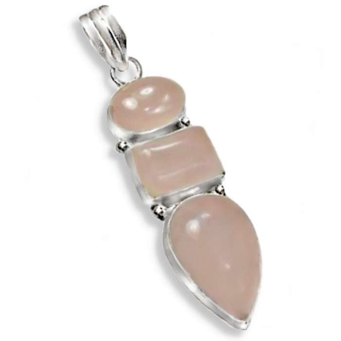 Natural Natural Rose Quartz Gemstone set .925 Sterling Silver Plated Handmade Pendant