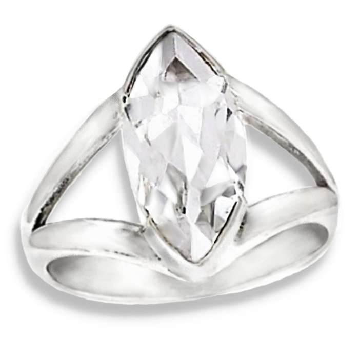 Natural Crystal Quartz Marquise Gemstone in Solid 925 Sterling Silver Ring Size 8.5 or Q1/2