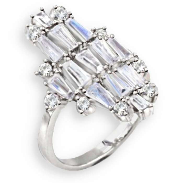 24.25 cts Rare Tapered Baguette AAA White Cubic Zirconia set in Solid .925 Silver Ring Size 8 or Q