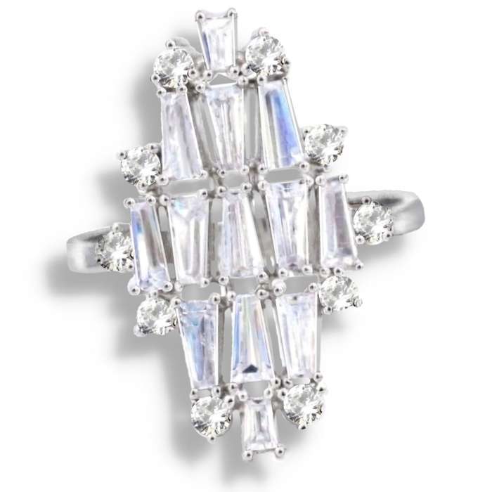 24.25 cts Rare Tapered Baguette AAA White Cubic Zirconia set in Solid .925 Silver Ring Size 8 or Q