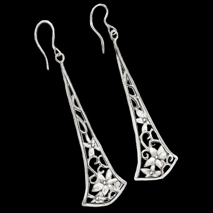 Designer Made Filigree Floral in Solid .925 Sterling Silver Long Earrings