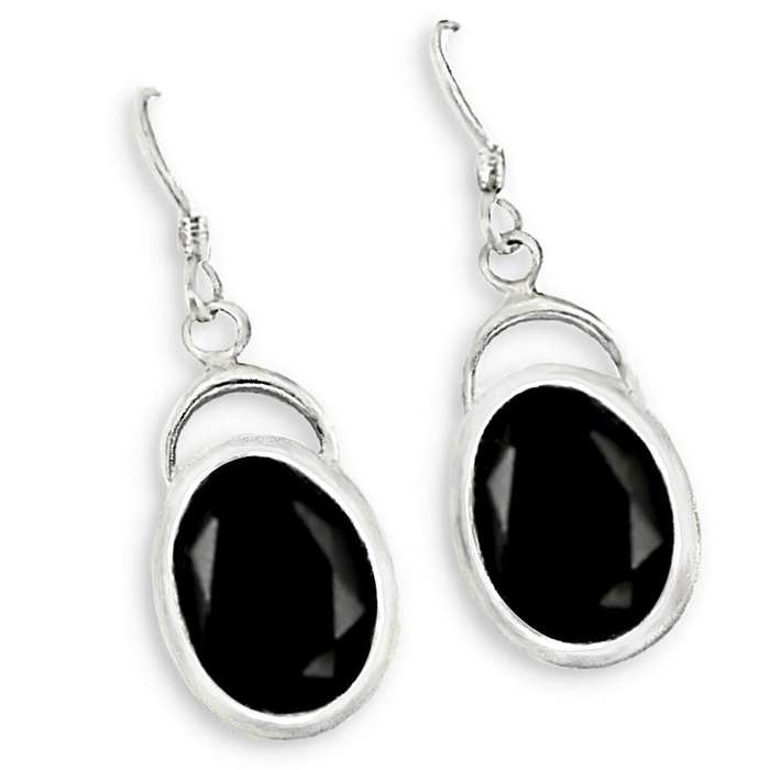 Natural Black Onyx Oval Gemstone  set in Solid .925 Sterling Silver Dainty Earrings