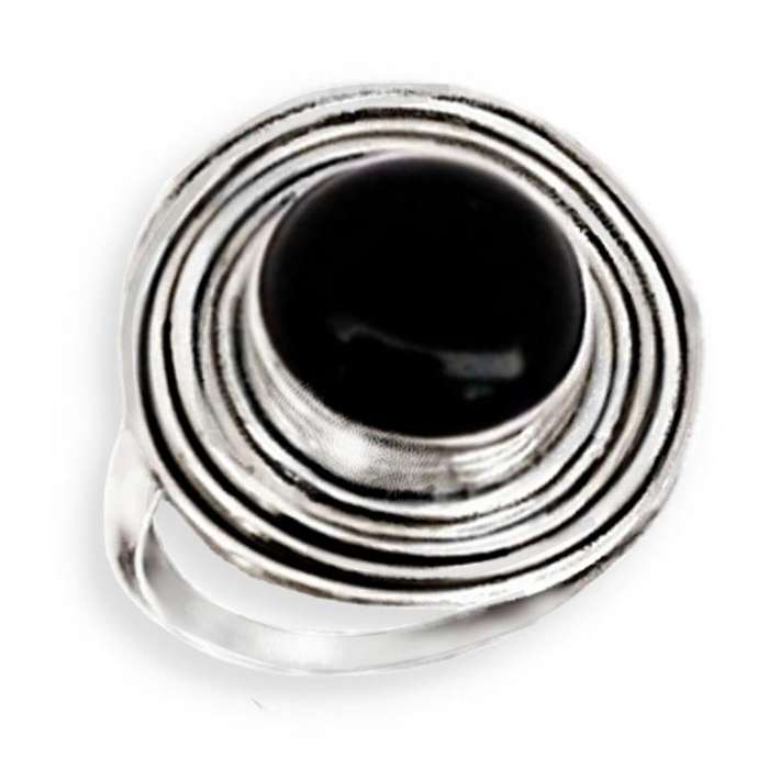 4.66cts Natural Black Onyx set in Solid .925 Sterling Silver Ring Size US 7 / O