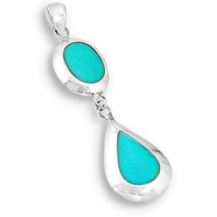 Dainty and Elegant Turquoise and Enamel set in Solid .925 Sterling Silver Pendant