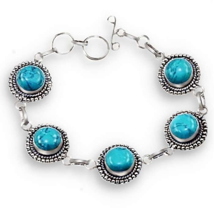 Santè Rosa Spiderweb Turquoise Gemstone set in 925 Sterling Silver Plated Handmade Bracelet
