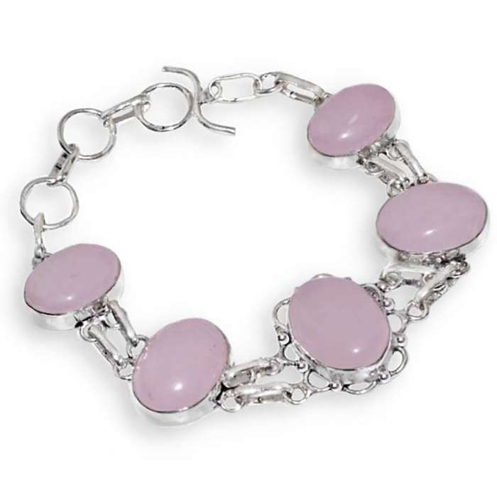 Antique Style Pink Chalcedony Gemstone .925 Sterling Silver Plated Bracelet