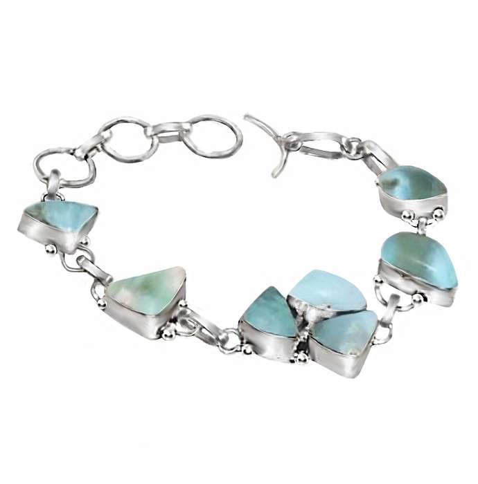 Natural Larimar Mixed Shape Gemstones set in .925 Sterling Silver Plated Handmade Bracelet