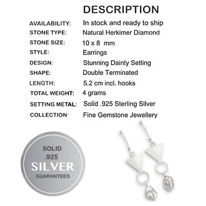 Trendy Natural Herkimer set in Solid Sterling Silver Dangling Earrings