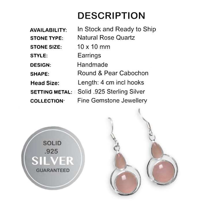 Natural Pink Rose Quartz Mixed Shapes set in Solid .925 Sterling Silver Earrings