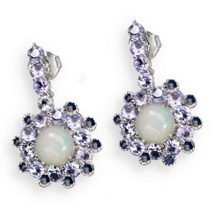 Deluxe Natural Unheated Full Rainbow Fire Opal, Tanzanite, Sapphire Gemstone 925 Sterling Silver 14K