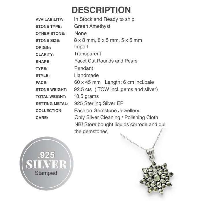 Green Amethyst Mixed Shapes set in  925 Sterling Silver Plated Handmade Pendant