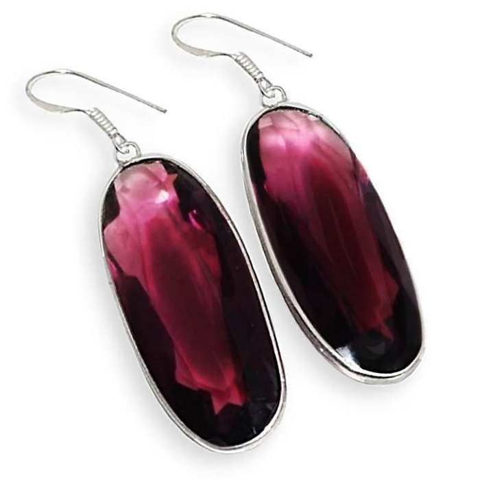 Purple Amethyst Facet Cut Oval set in .925 Sterling Silver Plated Handmade Earrings