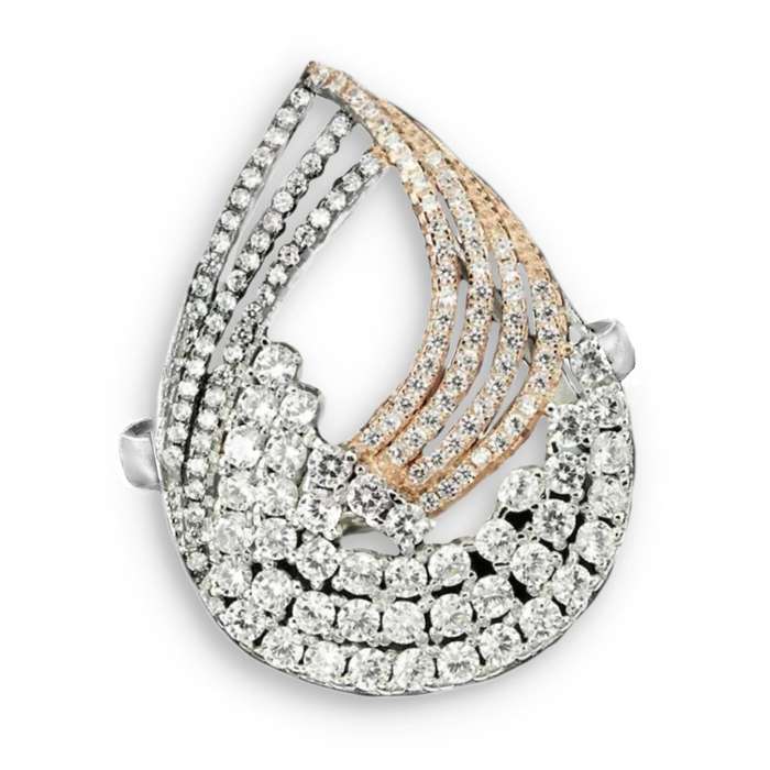 Two Tone AAA White Cubic Zirconia set in .Solid 925 Sterling Silver 14K R/ Gold Ring Size US 7.5 / P