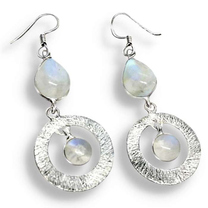 6.77 Ct Natural Rainbow Moonstone Mixed Shape Gemstones set in Solid .925 Sterling Silver Earrings