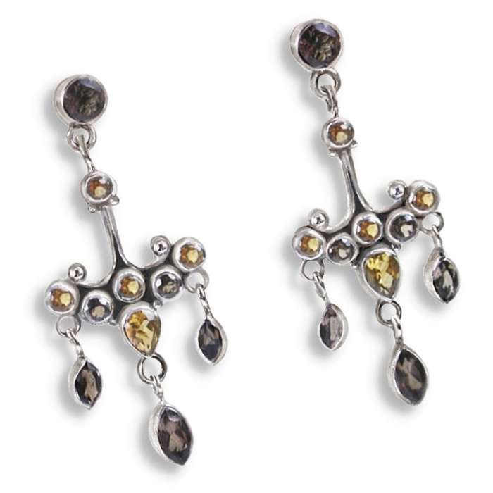 Deluxe Natural Smoky Quartz and Citrine set in Solid .925 Sterling Silver Earrings