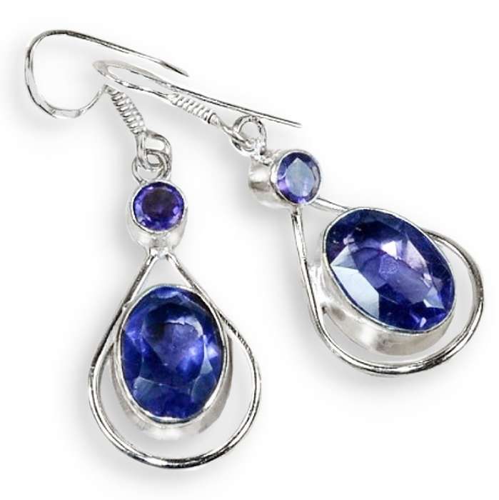 Purple Amethyst Facet Pear and Round Cut set in .925 Sterling Silver Plated Elegant Handmade Earring